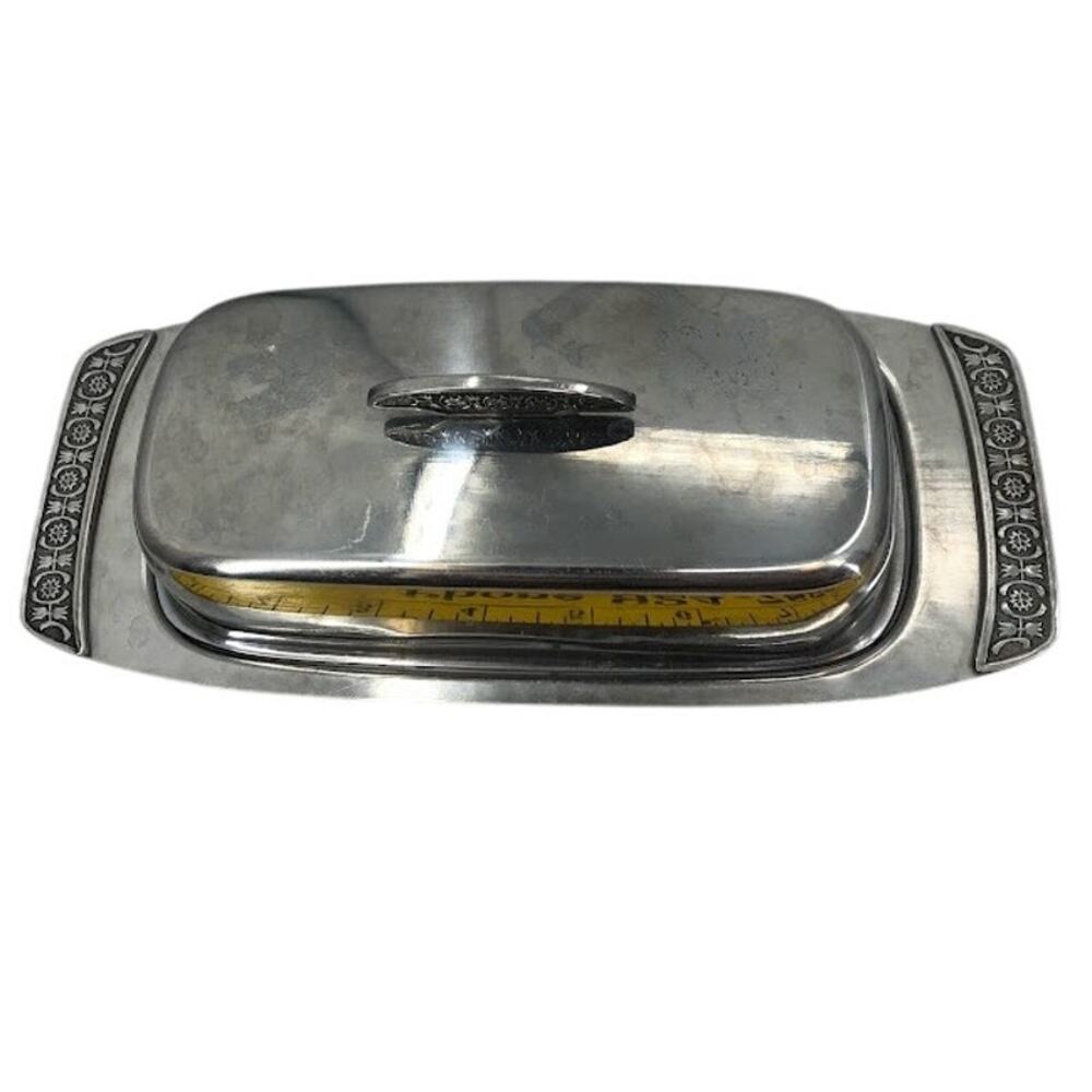 Vintage Mid Century Modern Butter Dish Silver Metal Stainless Steel Japan Retro
